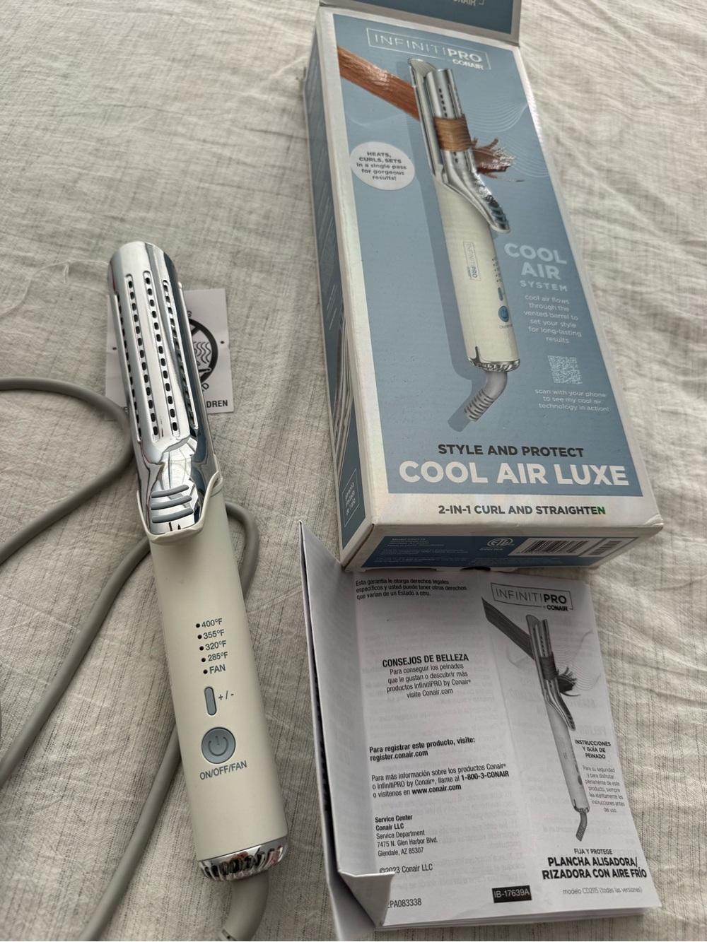 Infinity Pro Cool Air Luxe 2-in-1 Curl & Straighten Hair Styler - cream color
